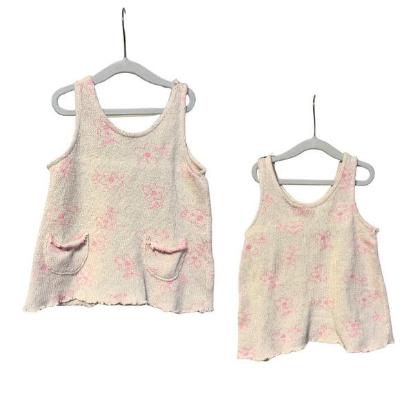 ZARA Girls 3–4Y Knit Floral Tank & Shorts Set Cream Pink Beach Lounge - Picture 3 of 5